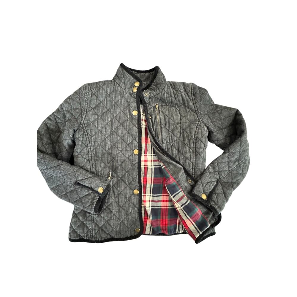 Lauren Ralph Lauren Gray Quilted Puffer Jacket with Plaid Lining